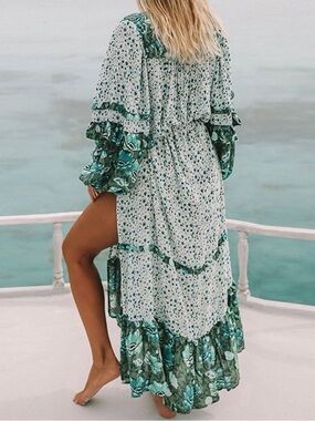 R.Vivimos Boho Flora Ruffle Stitching Both Sides Open Maxi NWT